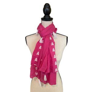 Women's Pink Lightweight Scarf White Embroidered Western Accents Tassels Cowgirl